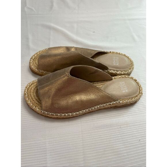 Eileen Fisher Gold Venus Metallic Espadrille Slip On Sandals Size 7.5 7 1/2 New - Picture 5 of 8
